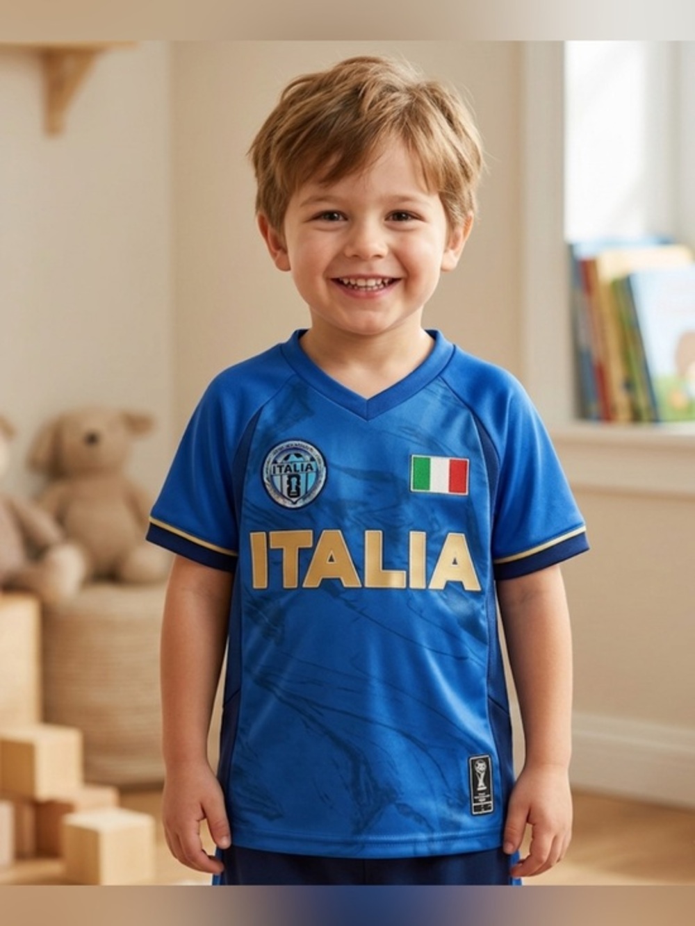Kids FIFA 2026 Official Product Italia Soccer Jersey with Gold Lettering NWOT